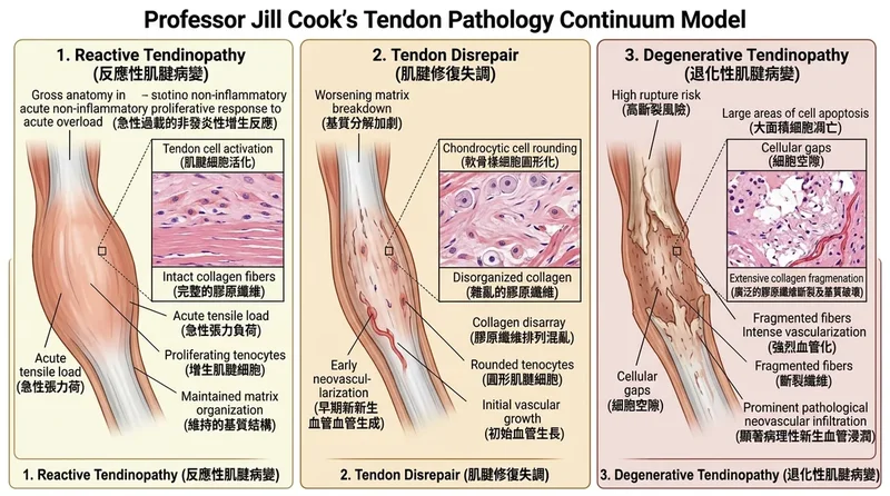Jill Cook 教授肌腱連續體三階段病理進程微觀組織學對比圖
