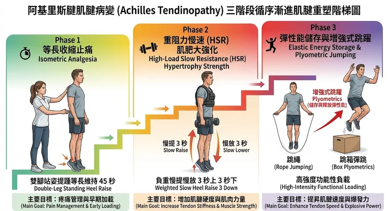 阿基里斯腱三階段實證復健處方階梯圖