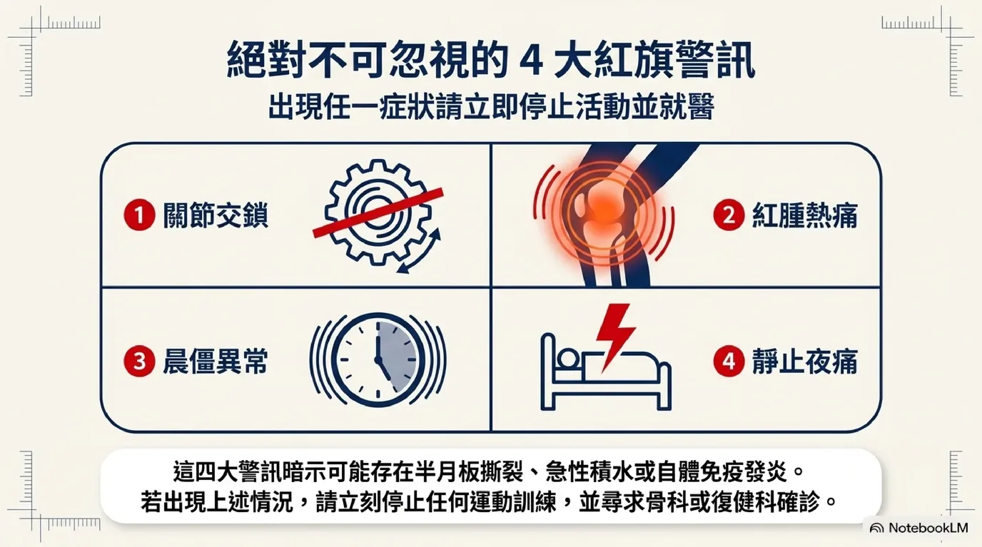 絕對不可忽視的膝關節 4 大紅旗警訊警戒圖