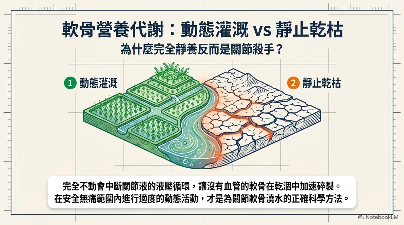 軟骨進食機制:動態水流灌溉 vs 靜止乾枯對照圖