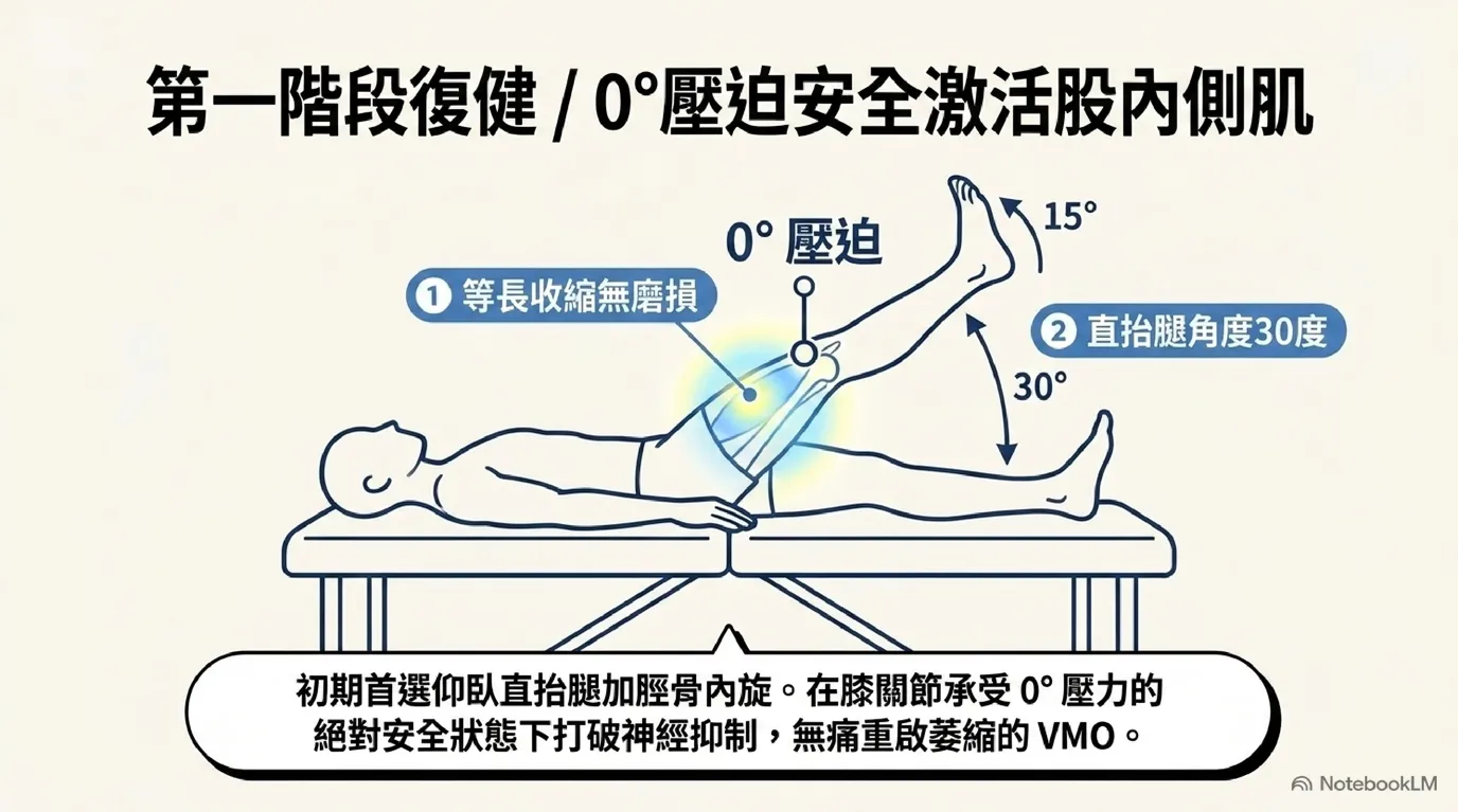 圖:膝關節退化黃金三階段處方——直抬腿、靠牆深蹲與單腳下階示意圖