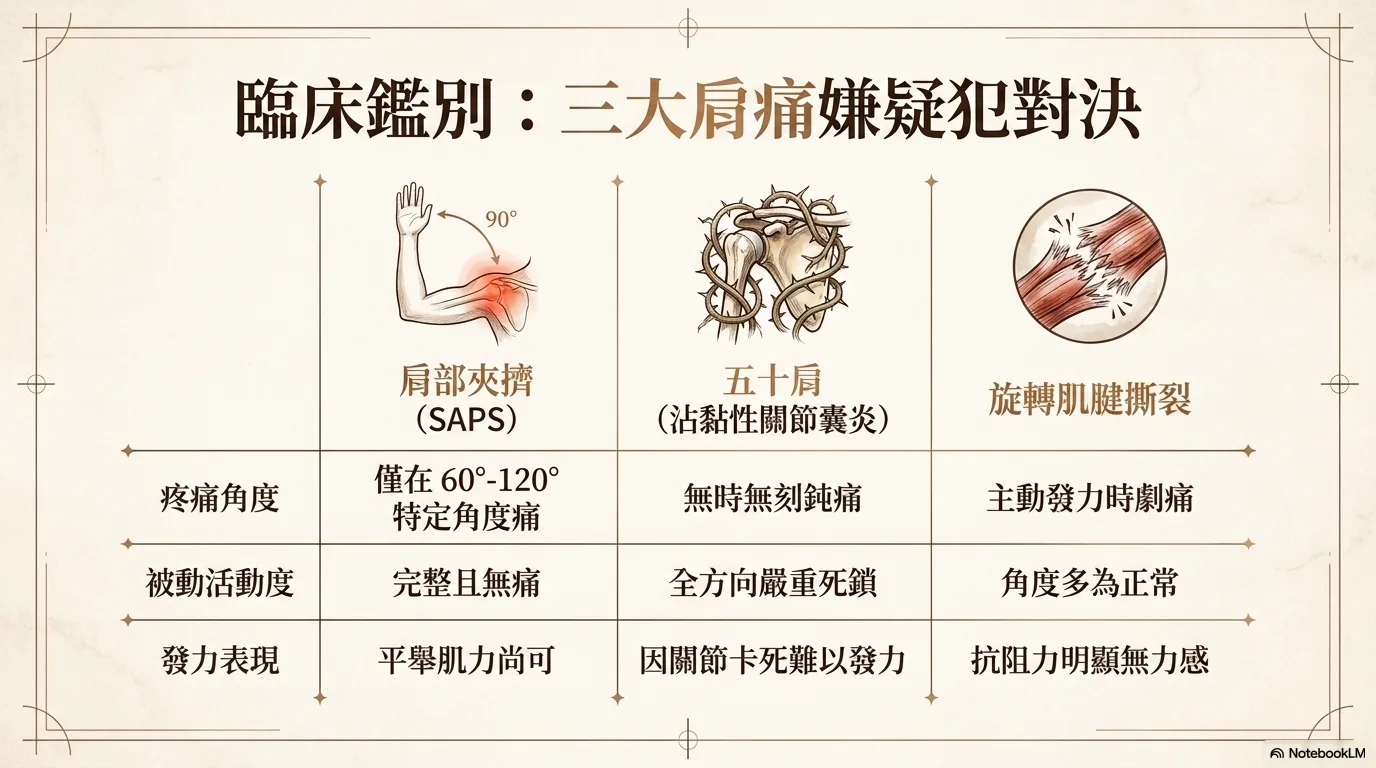 肩部夾擠與五十肩鑑別診斷示意 01