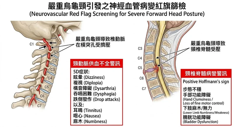 嚴重烏龜頸神經血管病變紅旗篩檢圖