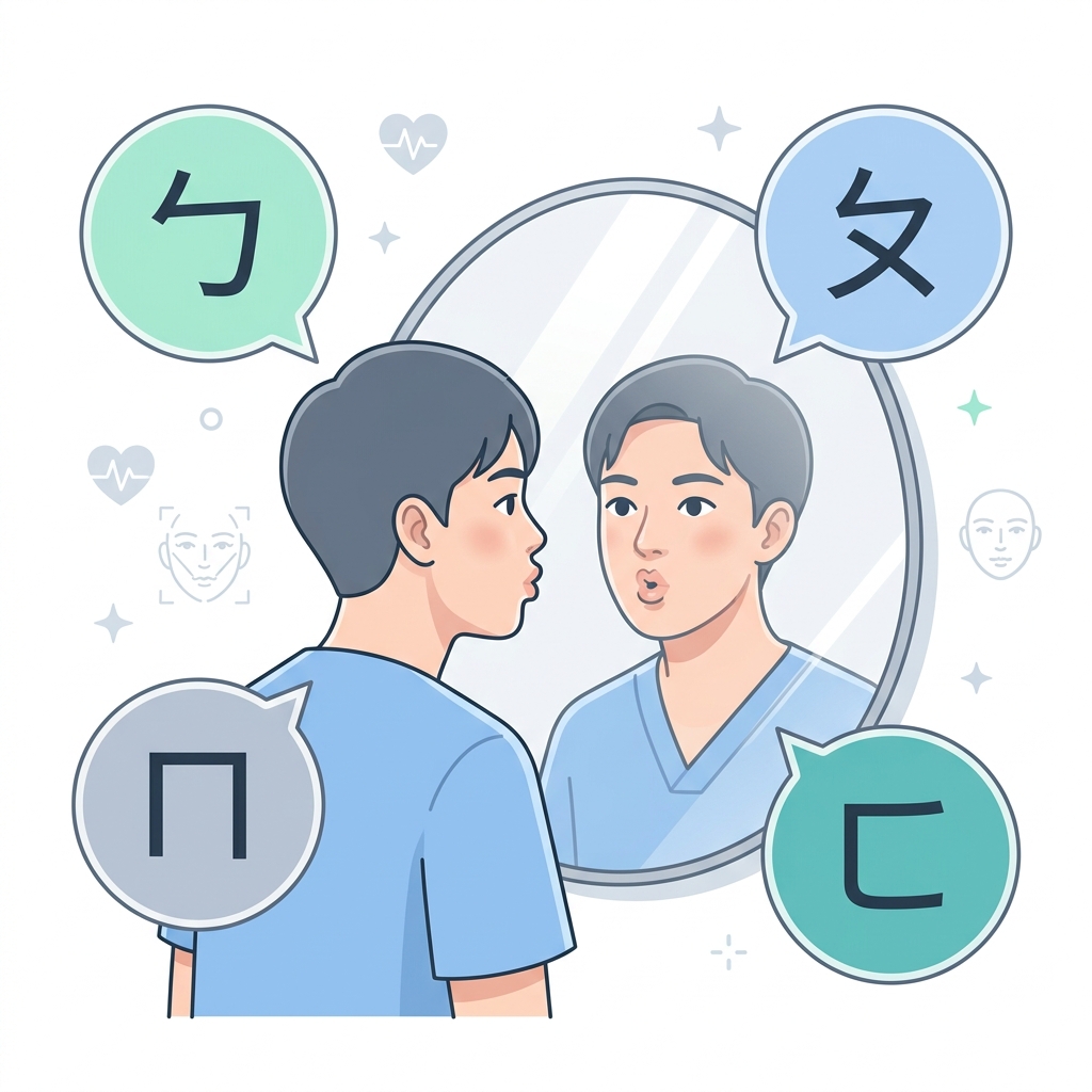 對著鏡子練習ㄅㄆㄇㄈ發音控制